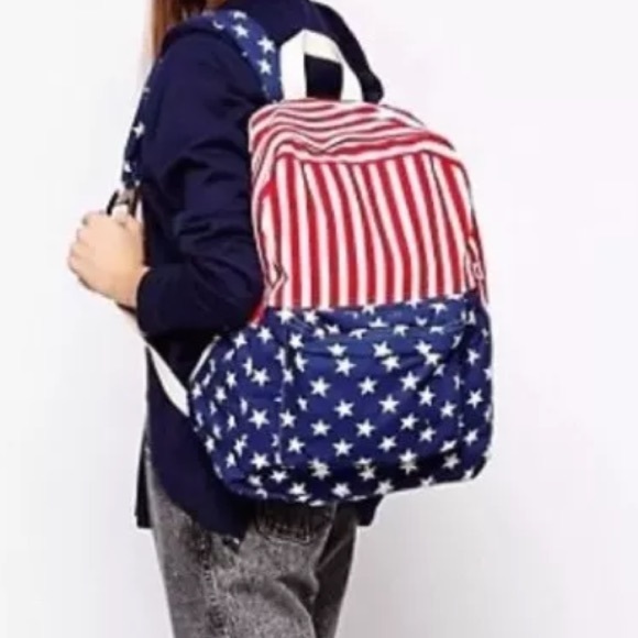 NEW RED,WHITE+BLUE AMERICAN FLAG STARS+STRIPES BACKPACK,SHOULDER BAG